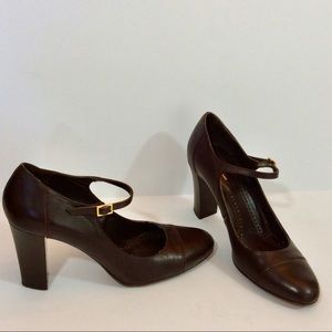 Brooks Brothers Brown Leather Pumps Chunky Heels 9